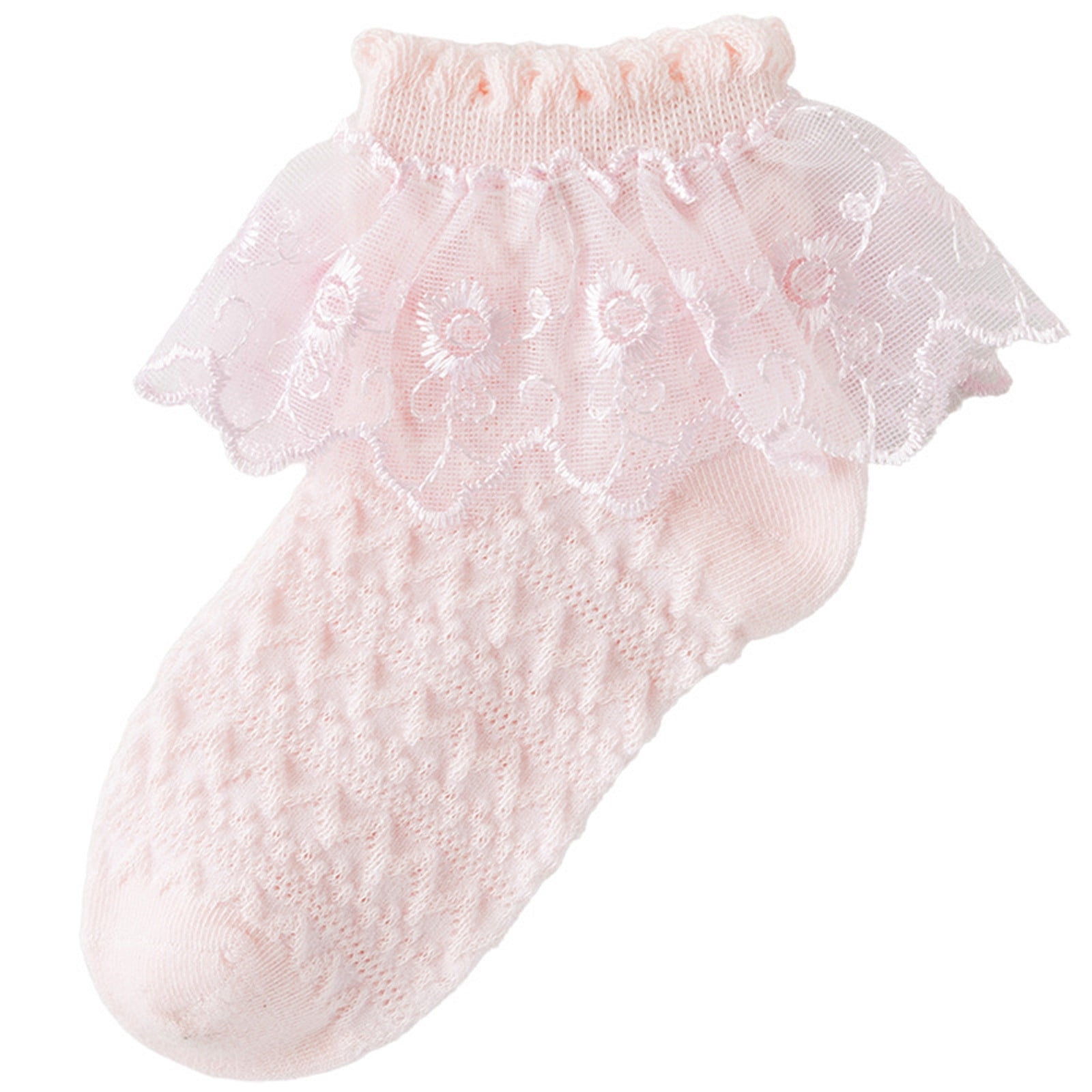Pink Ruffle Lace Juorvia Girls Crew-Socks Lightweight Frilly Lace Ruffle Dance Cute(1-2 ...