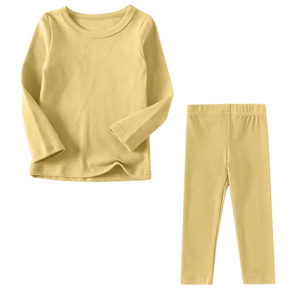 Juorvia Girls Kids 2 Piece Outfits Loungewear Loose Fitted Crew Neck Long Sleeve Tops Elastic Waist Trousers(12-13 Months,Yellow)
