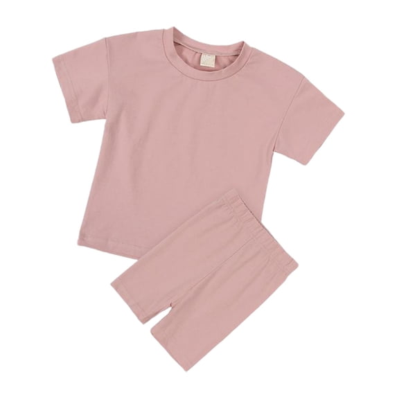 Juorvia Girls'clothing Sets Toddler Summer Casual Loose Fitted Crew Neck T-Shirts Slim Layering Shorts(8-9 Years,Pink)