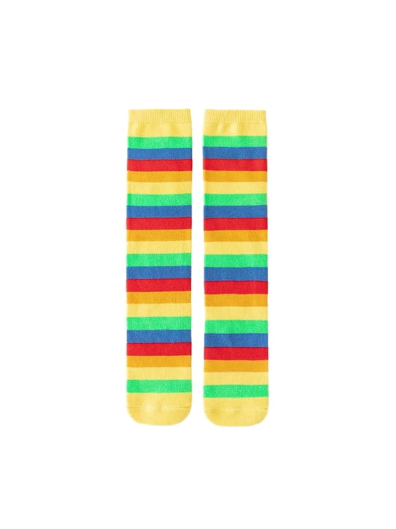Kids Knee High Cotton Socks Colorful Stripe Performance(Free Size,Yellow)