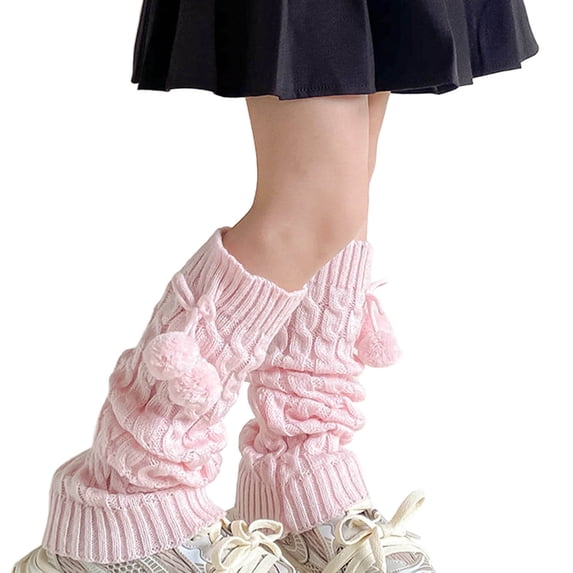 Juorvia Leg Warmers for Girls Knee High Scrunch Side Bow Pom‑pom Cute(3-15Years,Pink)