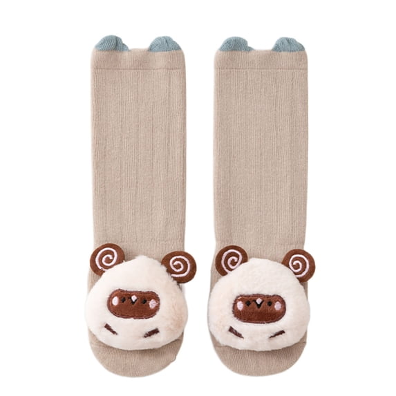 Juorvia Over the Knee Grip Socks for Toddler Cotton Bear Cuffs(0-1 Years,Khaki)