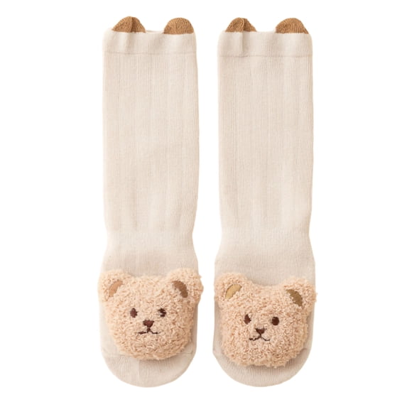 Juorvia Over the Knee Grip Socks for Toddler Cotton Bear Cuffs(0-1 Years,White1)