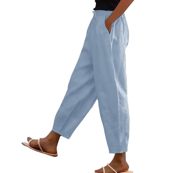 Juorvia Summer Pants for Woman Elastic Waist Drawstring Flowy Boho Dotted Vacation Trousers with Pockets