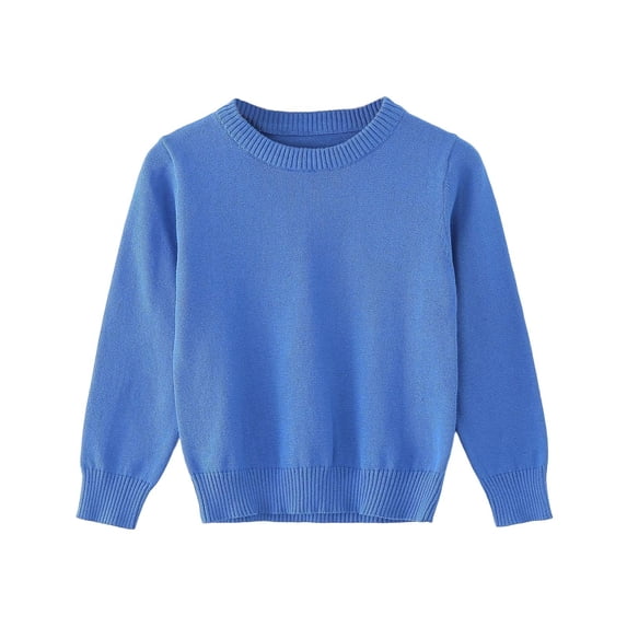 Juorvia Sweaters for Girls Toddler Tween Knitted Pullover Loose Fitted Crew Neck Long Sleeve Fall Tops(4-5 Years,Blue)