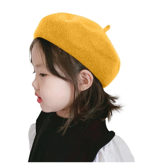Juorvia Toddle Beret Hat Fall Winter Soft Warm Classic Solid Color(2-4 Years,Yellow)