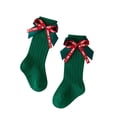 thumbnail image 1 of Juorvia Toddler Socks Christmas Cotton Knee High Bow Ribbon Santa Hat(2-4 Years,Army Green), 1 of 4