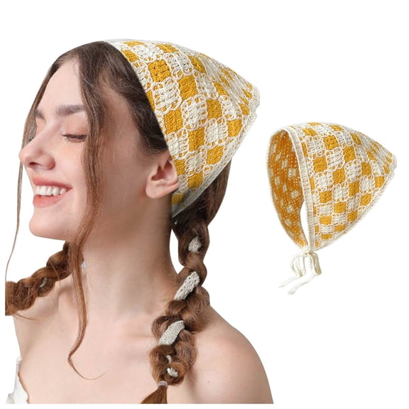 Juosiy Black and White Checker Headbands For Women Hippie Knit Hollow-out Headband For Girls Wide Head Bands Floral Crochet Headwrap