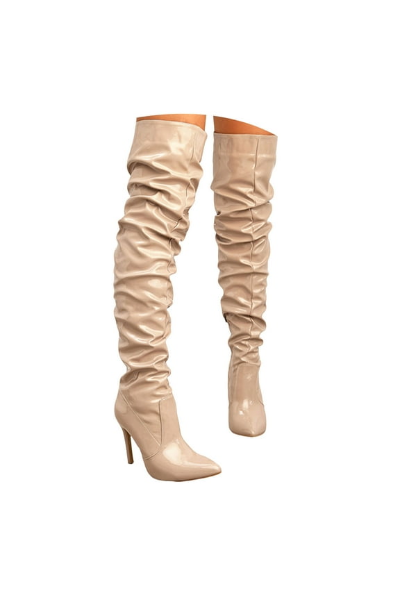 Boots for Women Leather Slouchy Over The Knee Booties Fashion Dressy Stiletto Heels
