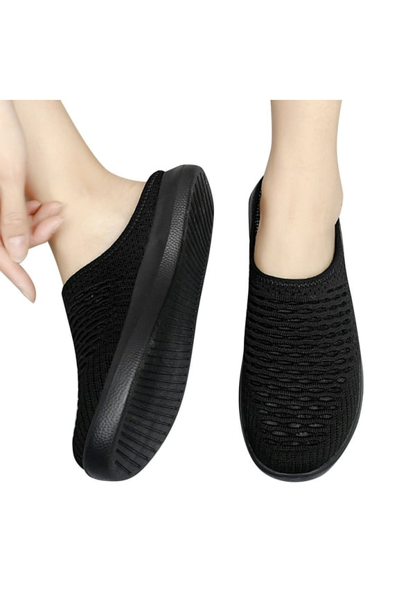 Casual Shoes for Women 2025 Slip On Backless Sneakers Knit Flat Non-Slip Walking Shoes