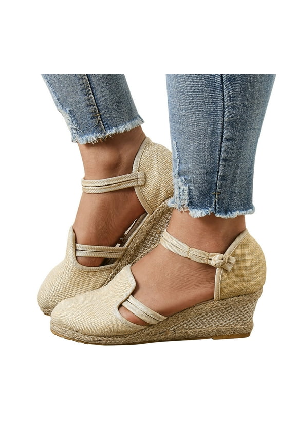 Casual Shoes for Women Espadrilles Closed Toe Ankle Strap Dressy Sabdals Comfortable Platform Wedge Footwear
