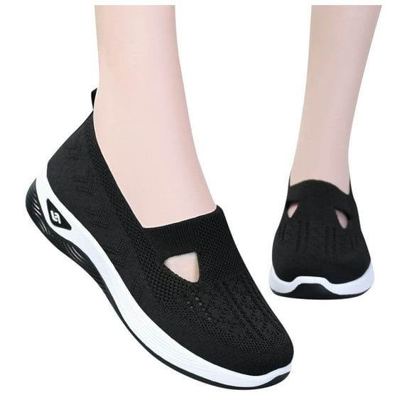 Juosiy Casual Shoes for Women Lightweight Running Knit Comfortable Flexible Slip-On Sneakers Stylish Walking Footwear