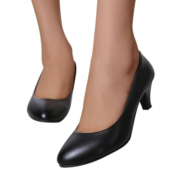 Juosiy Casual Shoes for Women Low Block Heel Fashion Closed Round Toe Leather Dressy Footwear