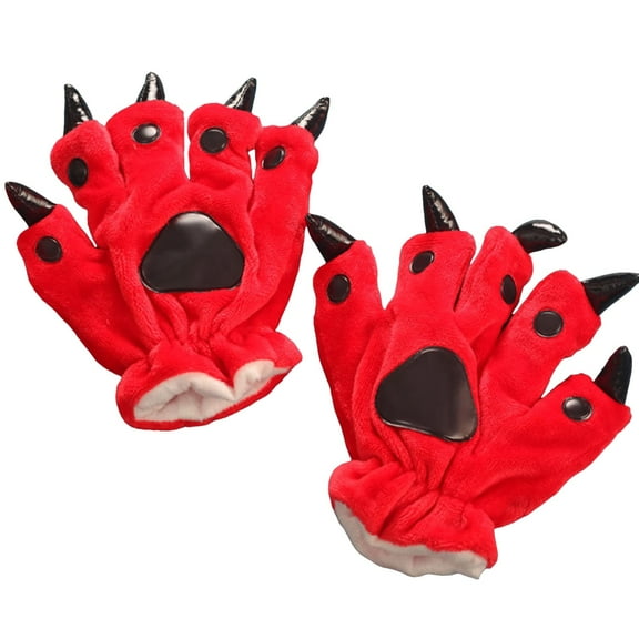 Juosiy Children Cute Solid Color Plush Paw Gloves Winter Warm Elastic Gloves