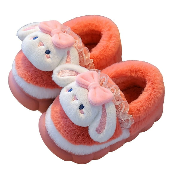 Juosiy Children's Pink Winter Warm Plush Indoor Slippers Soft Cozy Fleece Lined Full Heel Cotton Slippers