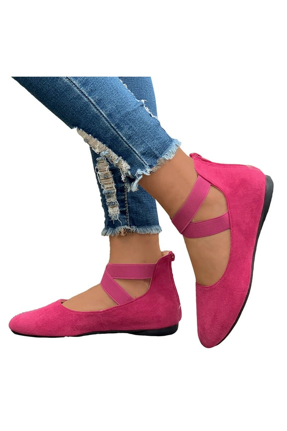 Comfortable Elastic Ankle Straps Dressy Ballerina Closed Toe Flat Shoes for Women