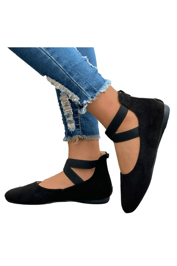 Comfortable Elastic Ankle Straps Dressy Ballerina Closed Toe Flat Shoes for Women