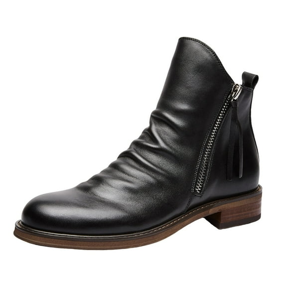 Juosiy Cowboy Boots for Men Western Ankle Booties with Side Zipper Breathable Leather Dress Shoes