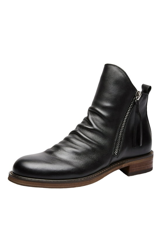 Cowboy Boots for Men Western Ankle Booties with Side Zipper Breathable Leather Dress Shoes
