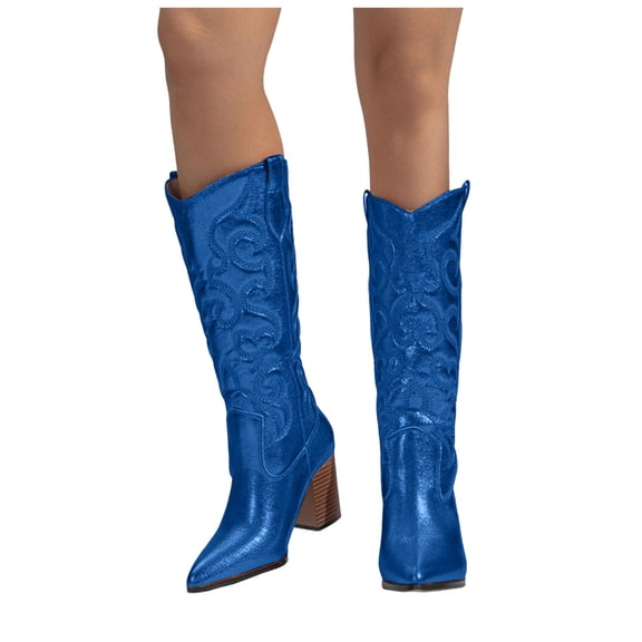 Juosiy Cowboy Boots for Women Comfortable Mid-Calf Cowgirl Booties Heel Vintage Dressy Shoes