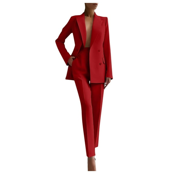 Juosiy Fashionable Elegance Business Suit for Women Solid Color Lapel Suit Top with Pockets and Straight Trouser Sets