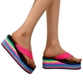 thumbnail image 1 of Juosiy Flip Flops for Women Wedge Platform Sandals Rainbow Printed Sole Comfortable Slip On Shoes, 1 of 8