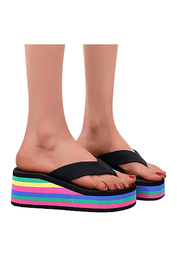 Flip Flops for Women Wedge Platform Sandals Colorful Printed Sole Comfortable Slip On Shoes