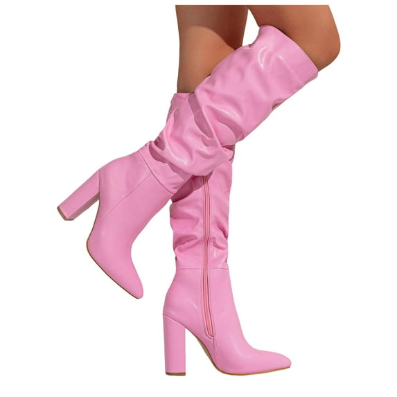 Juosiy Knee High Boots for Women Chunky Heel Wide Calf with Side Zipper Fashion Dress Shoes