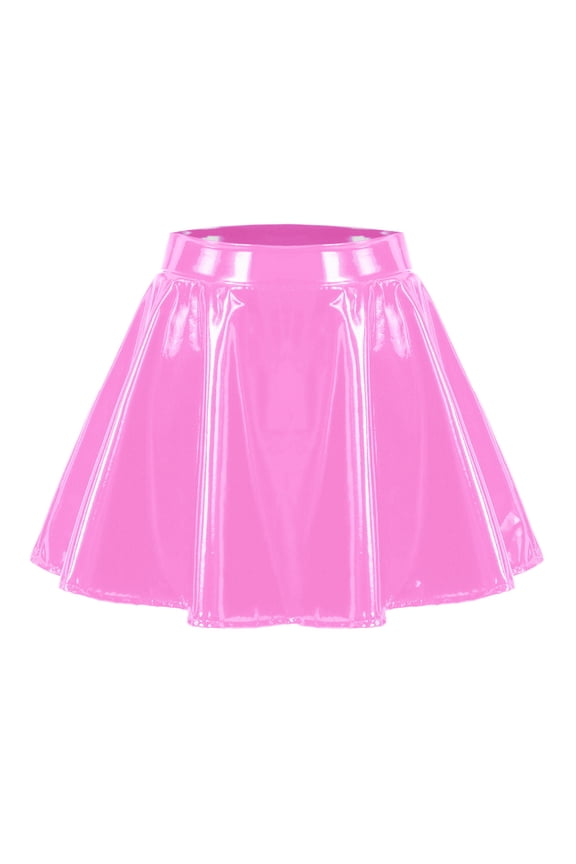 Ladies Plus Size Glossy Pleated Short Skirt Solid Color High Waist Performance A-Line Mini Skirts