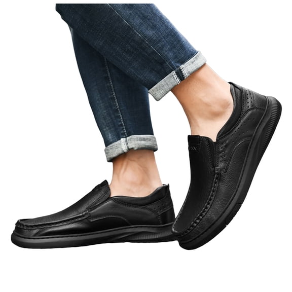 Juosiy Loafers for Men Lightweight Leather Non Slip Work Shoes Soft Breathable Slip On Sneakers