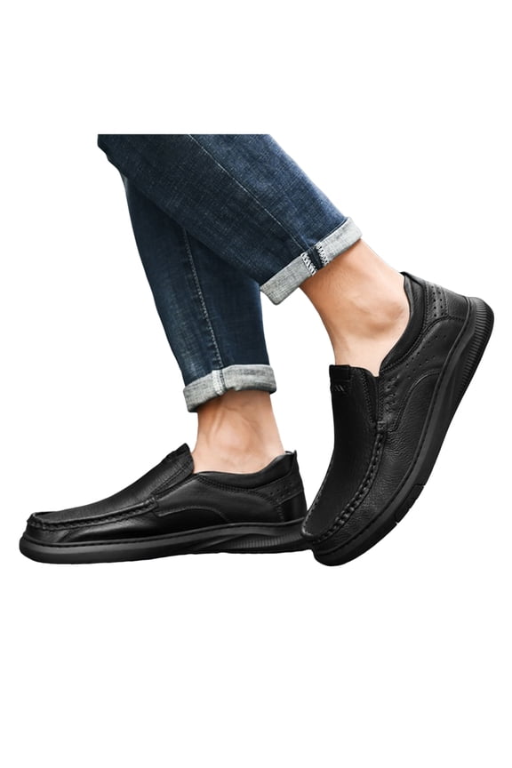 Loafers for Men Lightweight Leather Non Slip Work Shoes Soft Breathable Slip On Sneakers