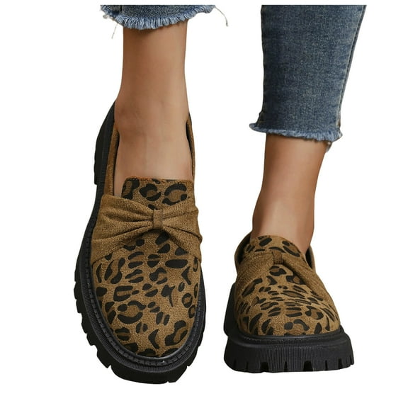 Juosiy Loafers for Women Comfortable Slip On Sneakers Fashion Leopard Print Flat Non Slip Walking Shoes