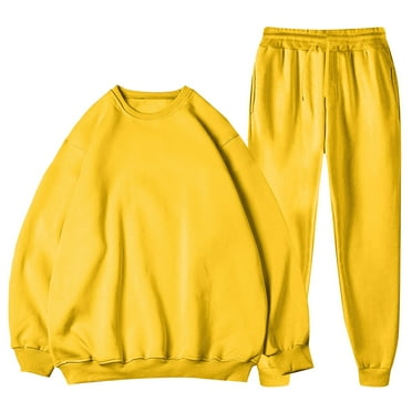 Juosiy Men Solid Color Sweatshirt Suit Fashionable Casual Boat Neck Hooded and Sweatpants Two Piece Set