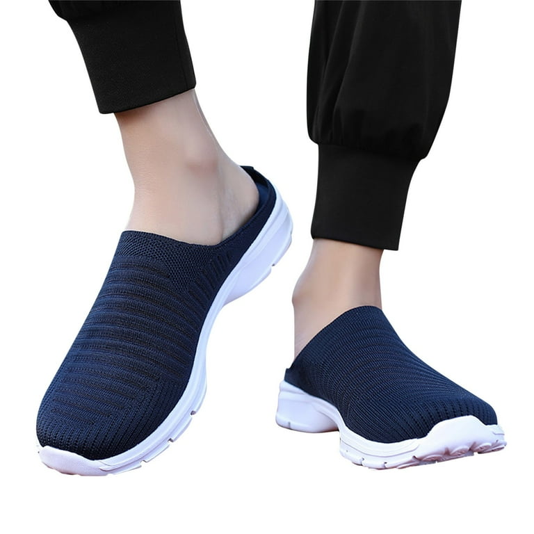Juosiy Men's Open Back Sneaker Clogs Knit Mules Shoes Lightweight Slip On Breathable Slippers