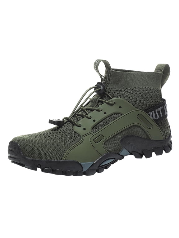 Mens Shoes High Top Knit Hiking Sneakers Lace Up Non Slip Lightweight Sports Shoes