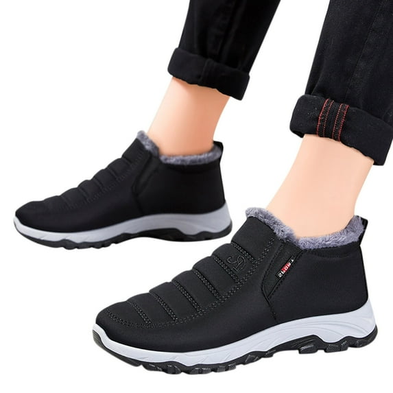 Juosiy Mens Snow Boots Warm Slip On Ankle Booties Water-proof Fleece Lined Outdoor Winter Shoes