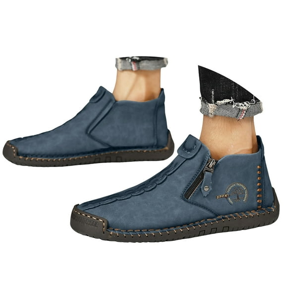 Juosiy Mens Stitching Suede Lace Up Ankle Boots Casual Vintage Non Slip Flat Arch Support Walking Loafers