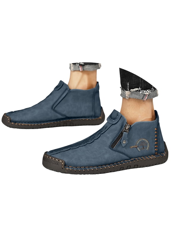 Mens Stitching Suede Lace Up Ankle Boots Casual Vintage Non Slip Flat Arch Support Walking Loafers