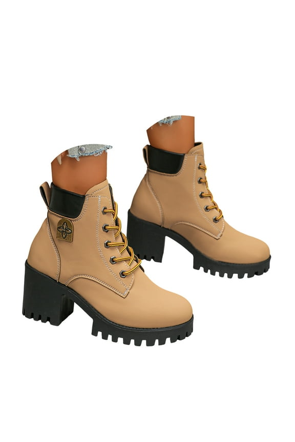 Platform Ankle Boots for Women Chunky Heels Combat Booties Lace Up Suede Dress Shoes