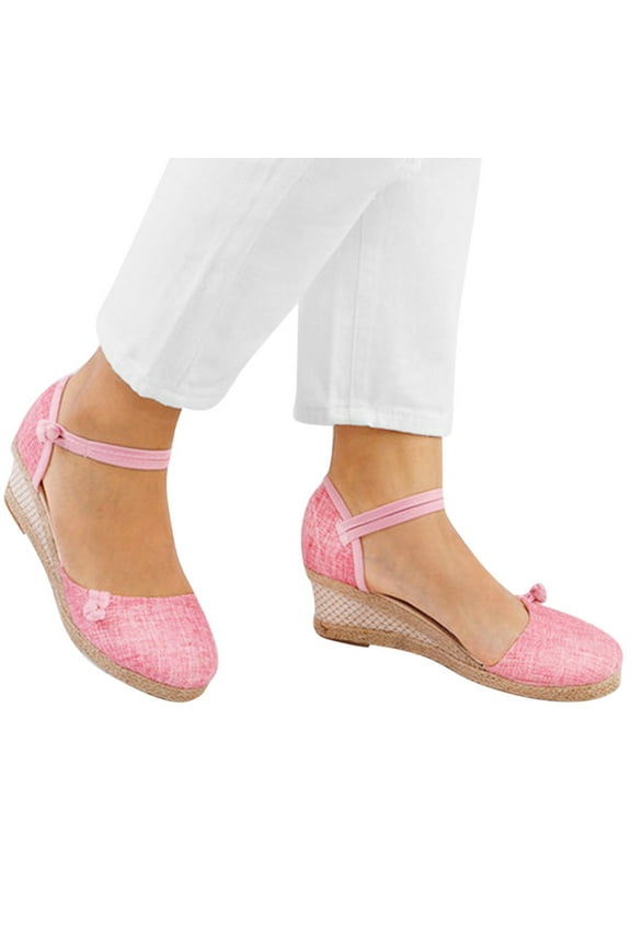 Sandals for Women Espadrilles Closed Toe Ankle Strap Dressy Shoes Comfortable Platform Wedge Footwear