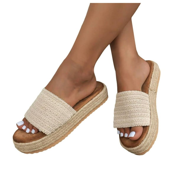 Juosiy Sandals for Women Woven Platform Slip on Summer Beach Straw Braided Dress Slides Shoes