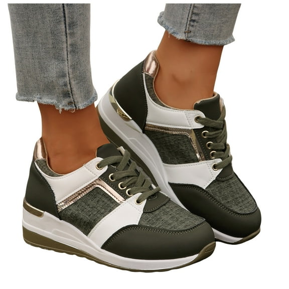 Juosiy Wedge Sneakers for Women Fashion Lace Up Walking Footwear Breathable Non Slip Work Shoes