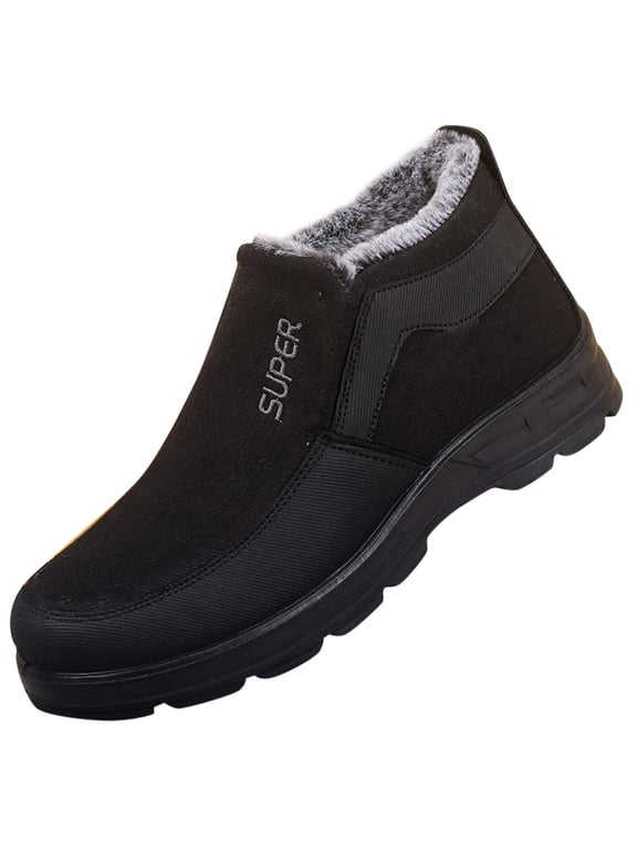 Winter Work Boots for Men Non Slip Warm Ankle Booties Plush Lined Outdoor Slip On Sneakers