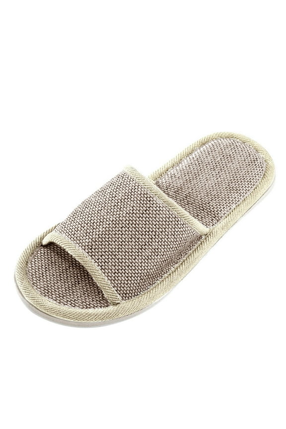 Women And Men House Silent Linen Slippers Non Slip Open Toe Home Shoes Breathable Slides Wear