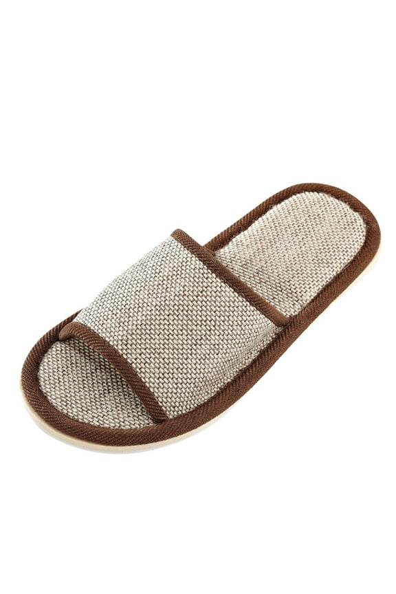Women And Men House Silent Linen Slippers Non Slip Open Toe Home Shoes Breathable Slides Wear