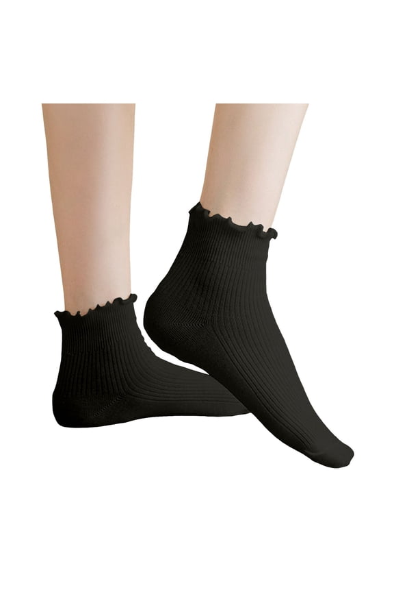 Women Cute Ruffle Cotton Socks Simple Casual Solid Color Breathable Soft Ankle Socks