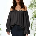 thumbnail image 1 of Juosiy Women Fashion Ruffled Off-the-Shoulder Shirts Tops Casual Solid Color Lantern Sleeve Chiffon Blouse, 1 of 5