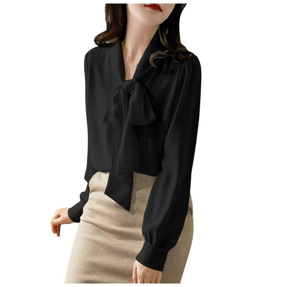 Juosiy Women Loose Fashionable Unique Design Shirt Tops Simple Versatile Blouse Solid Color Bow Tie Business Formal Shirts