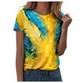 thumbnail image 1 of Juosiy Women Loose Thin Colorful Carnival Printed Blouse Trendy Short Sleeve Round Neck Simple Daily Tops, 1 of 4