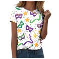 thumbnail image 1 of Juosiy Women Loose Thin Colorful Carnival Printed Blouse Trendy Short Sleeve Round Neck Simple Daily Tops, 1 of 4